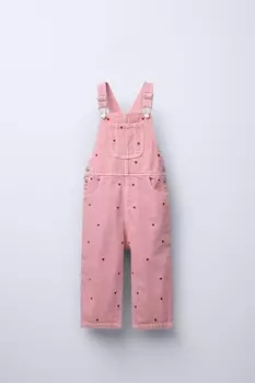 Длинные саржевые брюки с сердечками ZARA, розовый