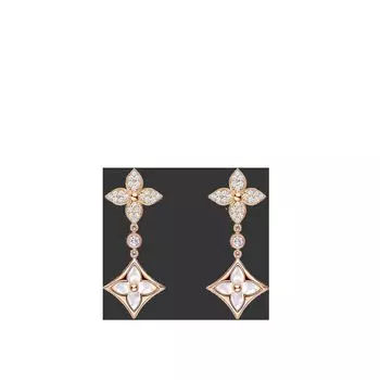 Длинные серьги Color Blossom Double Star, розовое золото, белый перламутр и бриллианты Louis Vuitton, розовый