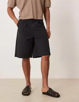 Длинные шорты ASOS DESIGN черного цвета со складками