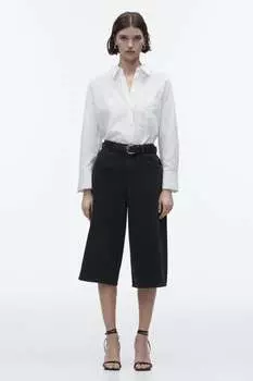 Длинные шорты-бермуды из денима с поясом ZARA, черный