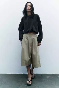 Длинные шорты-бермуды из поплина ZARA, зеленовый