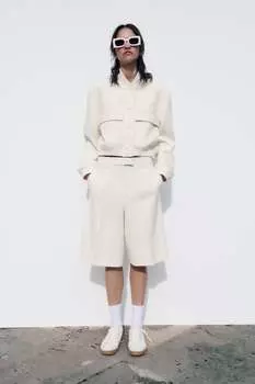 Длинные шорты-бермуды с вытяжками ZARA, экру