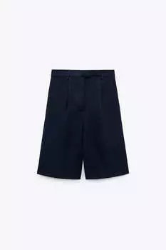 Длинные шорты-бермуды с вытяжками ZARA, темно-синий