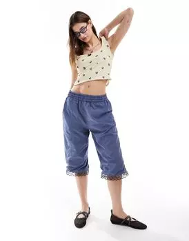 Длинные спортивные шорты Reclaimed Vintage Revived x Glass Onion с кружевным краем