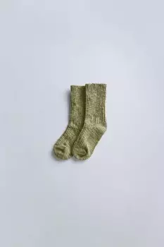 Длинные вязаные носки ZARA, оливково-зеленый