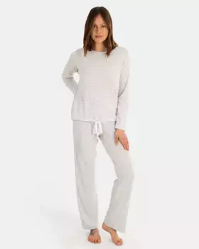 Длинные женские пижамы из полосатой и однотонной несшитой ткани Massana, серый