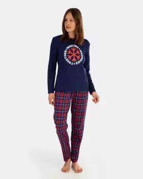 Длинные женские пижамы однотонной вязки интерлок с принтом Massana, синий