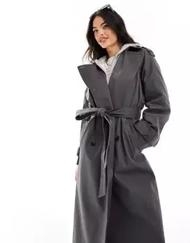 Длинный антрацитовый тренч ASOS