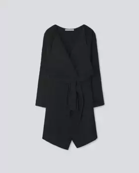 Длинный асимметричный женский жакет из жатой ткани Adolfo Dominguez, черный