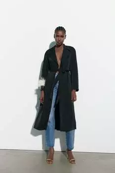 Длинный атласный тренч ZARA, черный