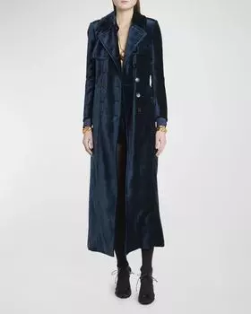 Длинный бархатный тренч с поясом TOM FORD, цвет Midnight B