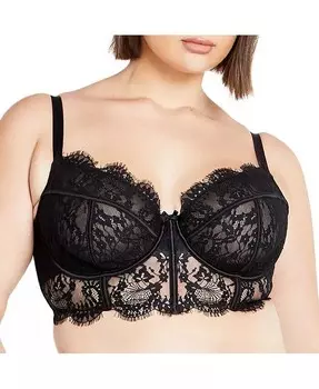 Длинный бюстгальтер на косточках Arabella больших размеров CITY CHIC, черный