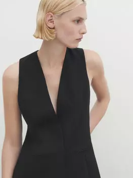Длинный черный костюмный жилет со скрытыми пуговицами Massimo Dutti, черный