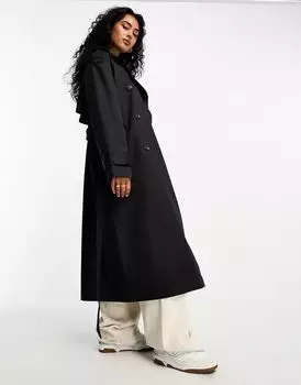Длинный черный тренч ASOS