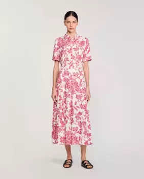 Длинный цветочный платье-рубашка Sandro, красный