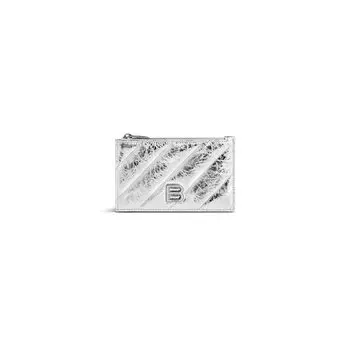 Длинный держатель для монет и карт Crush, металлизированный, стеганый BALENCIAGA, серебряный
