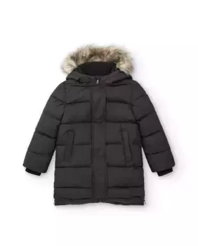 Длинный девичий пуховик с меховым капюшоном Tuc tuc, черный