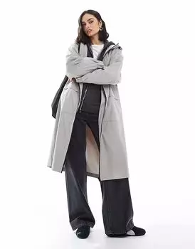 Длинный дождевик ASOS DESIGN серого цвета с контрастной отделкой
