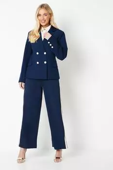 Длинный двубортный пиджак с миниатюрными швами Wallis, темно-синий