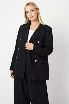 Длинный двубортный пиджак в полоску Petite Stripe Wallis, черный