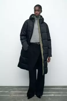 Длинный двусторонний анорак с защитой от воды и ветра ZARA, черный