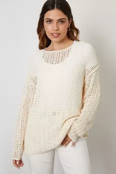 Длинный джемпер с открытым воротом и разрезом Threadbare, коричневый