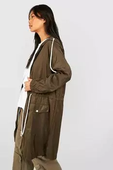Длинный фестивальный Mac с капюшоном boohoo, хаки