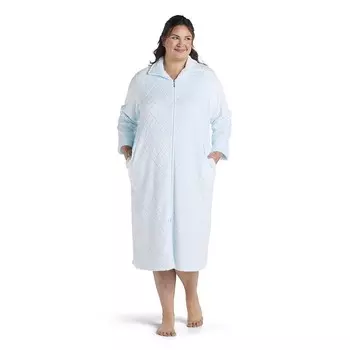 Длинный флисовый халат Miss Elaine Essentials размера плюс на молнии, синий