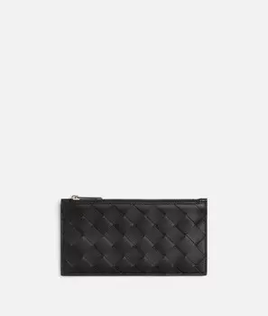 Длинный футляр для карт Intrecciato на молнии Bottega Veneta, черный