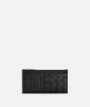 Длинный футляр для карт Intrecciato на молнии Bottega Veneta, черный