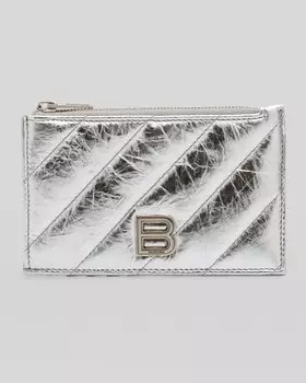 Длинный футляр для монет и карточек Crush, металлизированный, стеганый Balenciaga, цвет 8110 Silver