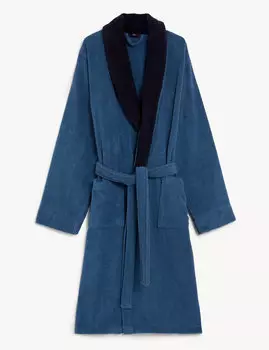 Длинный халат из чистого хлопка Marks & Spencer, синий