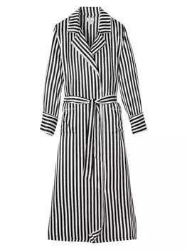 Длинный халат кабаре в шелковую полоску Petite Plume, черный