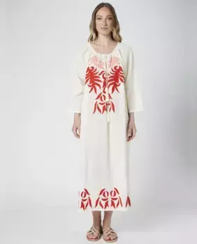 Длинный хлопковый кафтан с вышивкой La Fabrica de Lino, красный