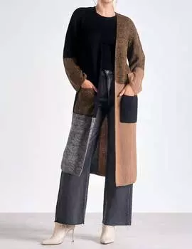 Длинный кардиган Colorblock в черном/коричневом цвете ELAN