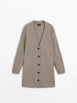 Длинный кардиган изнаночной вязки из 100% кашемира Massimo Dutti, коричневый