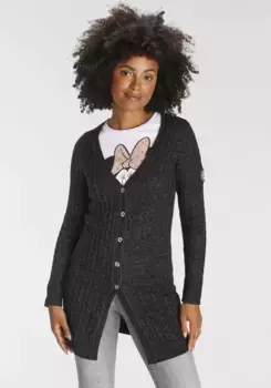 Длинный кардиган KangaROOS с модным узором "косы" и карманами, антрацит