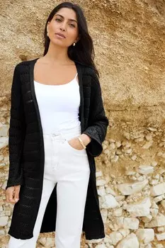 Длинный кардиган крючком Threadbare, черный