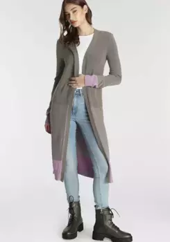 Длинный кардиган Laura Scott с современными контрастными полосками - НОВАЯ КОЛЛЕКЦИЯ, оливковый