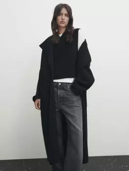 Длинный кардиган пиролевого трикотажа Massimo Dutti, серый антрацит