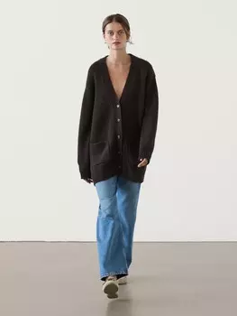 Длинный кардиган простой вязки из 100% кашемира Massimo Dutti, коричневый