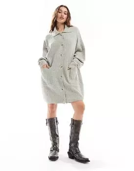 Длинный кардиган с пуговицами оверсайз Free People нежно-серого цвета