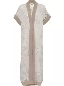 Длинный кардиган с вышивкой Brunello Cucinelli, нейтральный