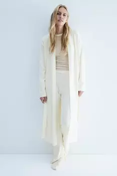 Длинный кардиган с завязывающимся поясом H&M, бежевый