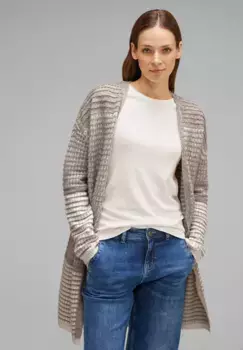 Длинный кардиган STREET ONE трикотажной структуры, цвет Whisper Mocca Melange