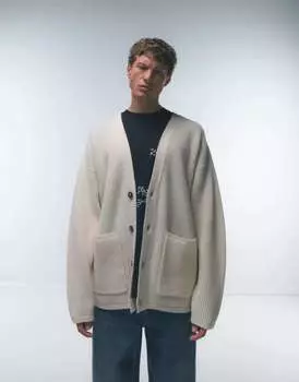 Длинный кардиган Topman из овечьей шерсти цвета экрю