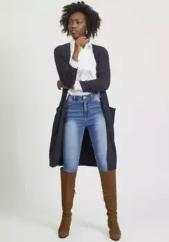 Длинный кардиган Vila "VIRIL LONG L/S KNIT CARDIGAN - NOOS", длина до колена, синий