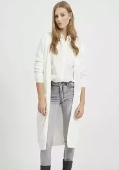 Длинный кардиган Vila "VIRIL LONG L/S KNIT CARDIGAN - NOOS", длина до колена, белый