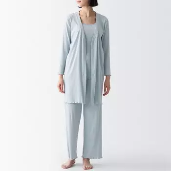 Длинный кардиган в гладкую резинку MUJI, светло-синий