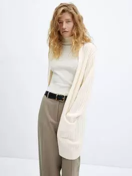 Длинный кардиган в рубчик Taldorin Mango, крем